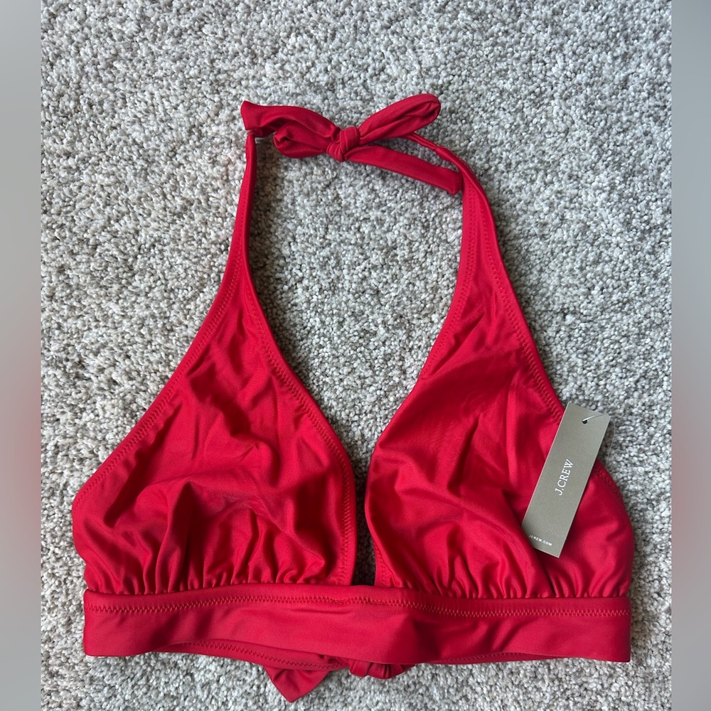J Crew‎ Women's Halter Neck Tie-Back Bikini Top Red BY633 Size M